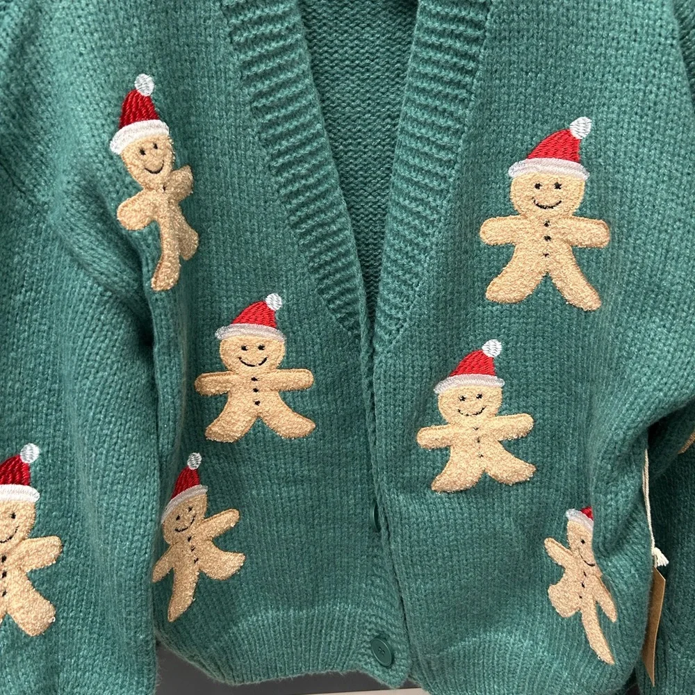 Gingerbread Sweater Christmas Holiday Winter Knit Green Cozy 🎄❄️🎅 - Picture 3 of 9